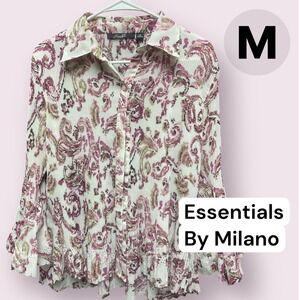 Essentials by Milano Lightweight Button Up Blouse Circa 2003 M Purple Paisley